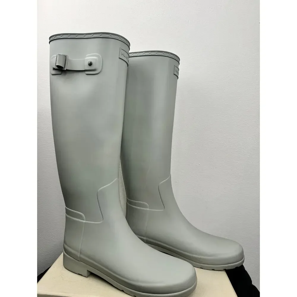 HUNTER Original Tall Refined Matte Gray Blue Rain Boot WFT1071RMA Womens 8 NEW